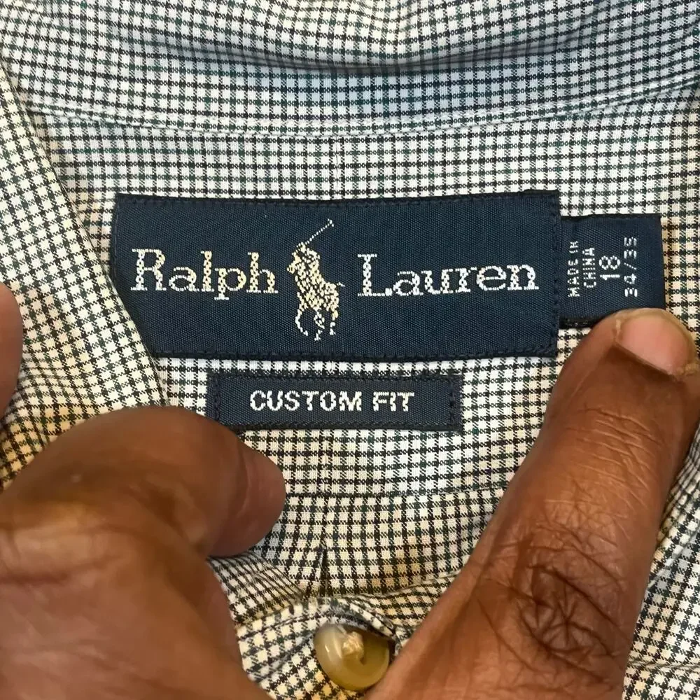 Ralph Lauren Custom Fit Button Down Shirt Blue‎ Gingham Long Sleeve Men’s XXL